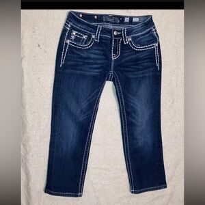 Y2K Miss Me Rhinestone Embellished Pocket Capri Stretch Denim Jeans Women’s 26